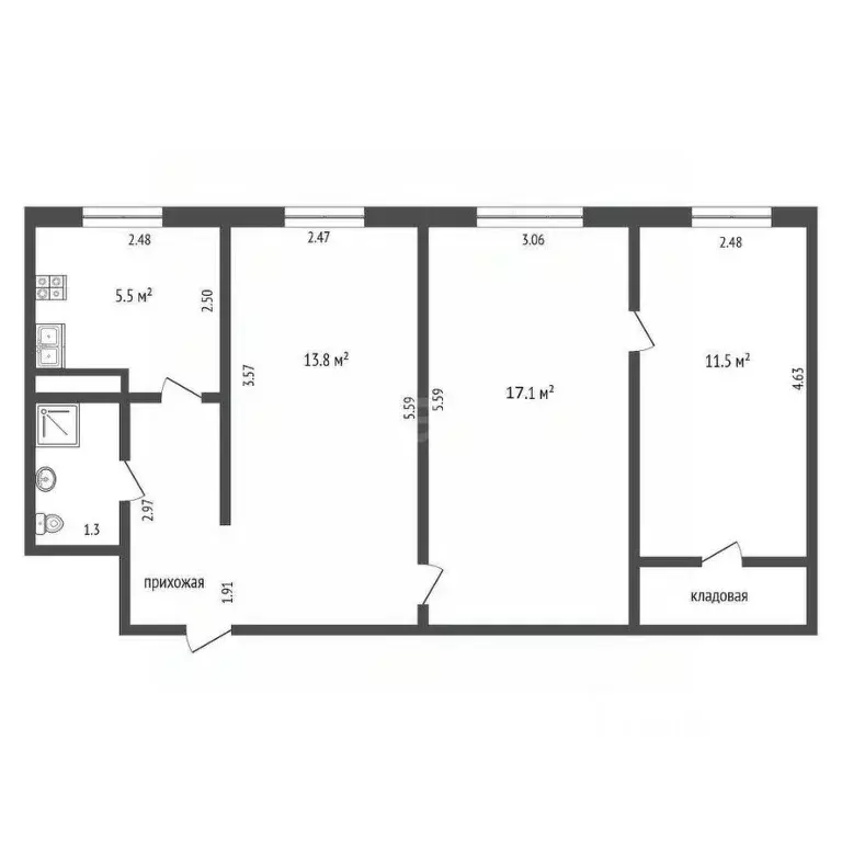 3-к кв. Псковская область, Порхов ул. Пушкина, 35 (56.0 м) - Фото 2