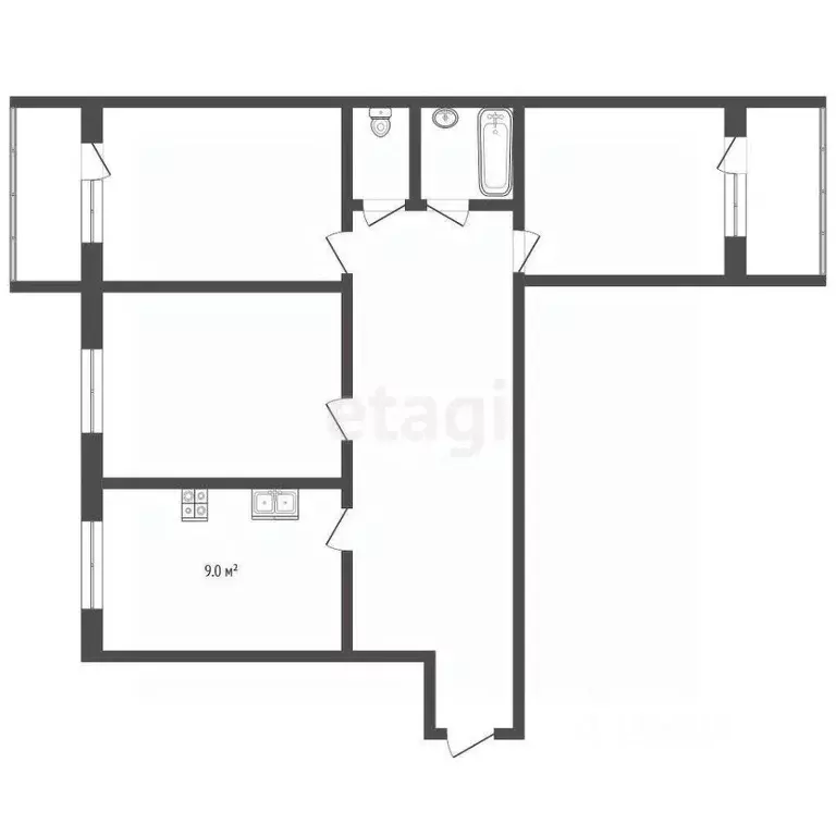 3-к кв. Ярославская область, Ярославль ул. Гагарина, 38/20 (59.6 м) - Фото 2