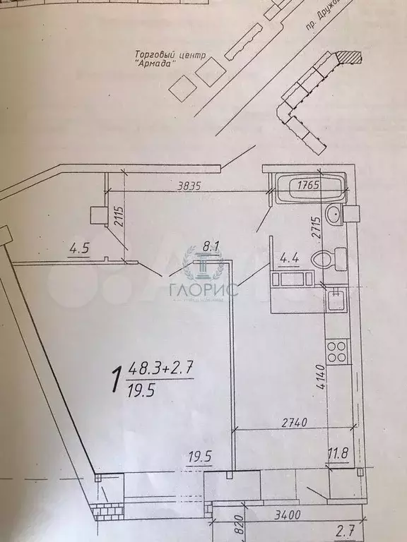 1-к. квартира, 49,2 м, 8/8 эт. - Фото 0