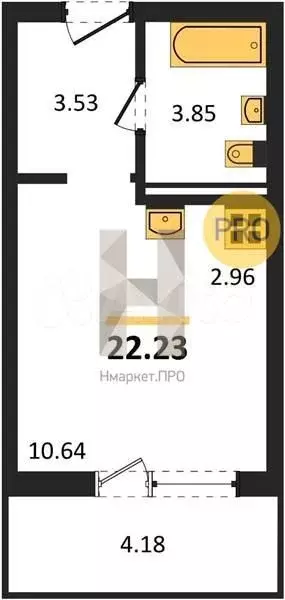 Квартира-студия, 22,3 м, 7/9 эт. - Фото 1