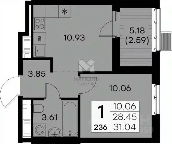 1-к кв. Санкт-Петербург ул. Шкапина, 15 (31.0 м) - Фото 1