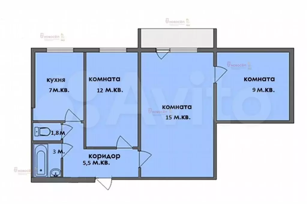 3-к. квартира, 53 м, 3/5 эт. - Фото 0