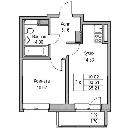 1-к кв. Санкт-Петербург ул. Ивинская, 1к1 (33.51 м) - Фото 0