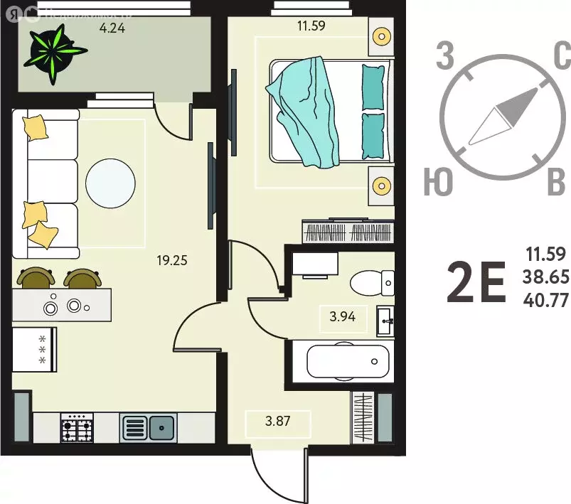 1-комнатная квартира: Курск, улица Энгельса, 115/6 (40.77 м) - Фото 1