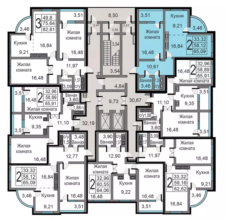 2-к кв. Калужская область, Калуга ул. Минская, 23к1 (65.09 м) - Фото 1