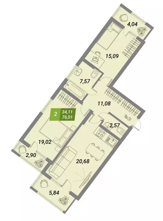 2-к кв. Новосибирская область, Новосибирск Сухарная ул., 105/1 (76.01 ... - Фото 2
