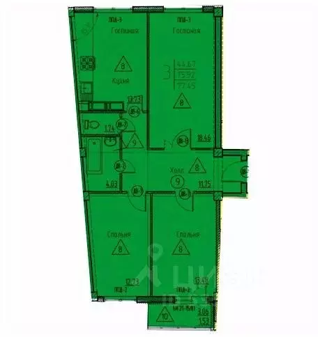 3-к кв. Пензенская область, Пенза ул. Генерала Глазунова, 11 (77.45 м) - Фото 1