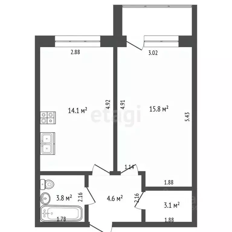 1-к кв. Архангельская область, Котлас ул. Ушинского, 41 (41.4 м) - Фото 2