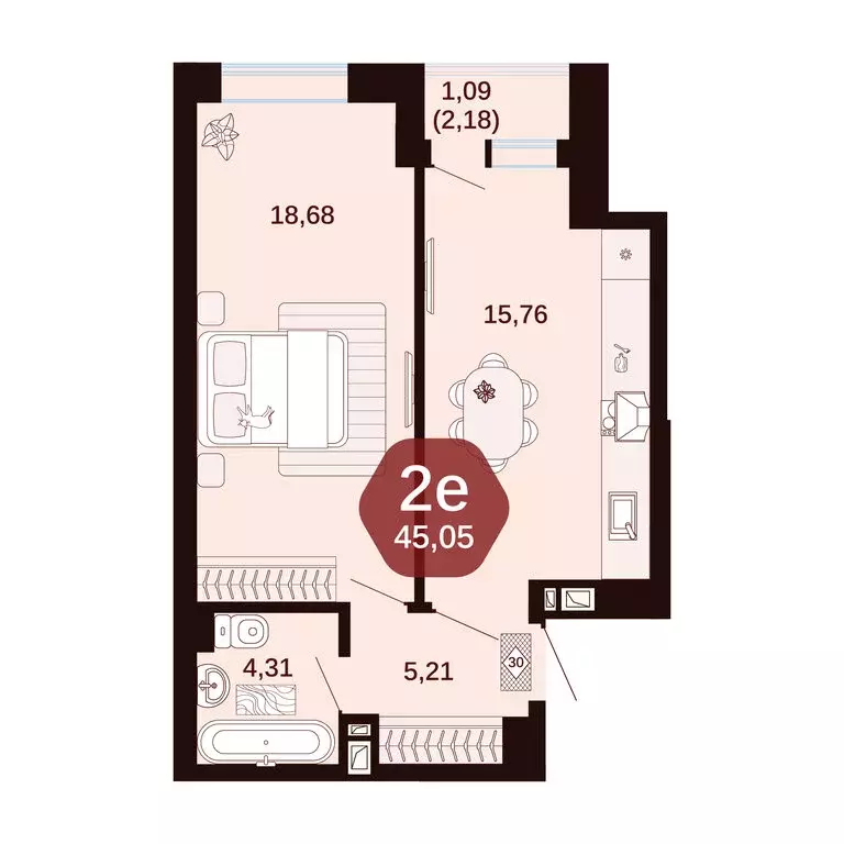 2-комнатная квартира: Ростовская область, Аксай (45.05 м) - Фото 1