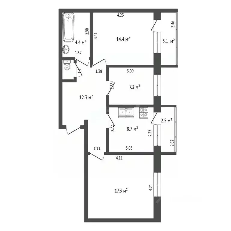 3-к кв. Ханты-Мансийский АО, Ханты-Мансийск ул. Ленина, 98А (65.3 м) - Фото 0
