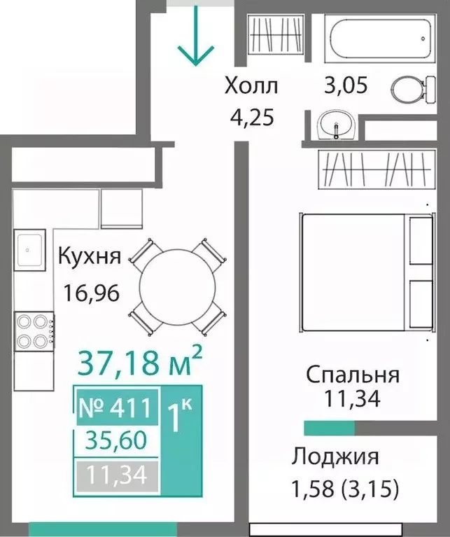 1-к кв. Крым, Симферополь Крымская роза мкр,  (37.18 м) - Фото 0