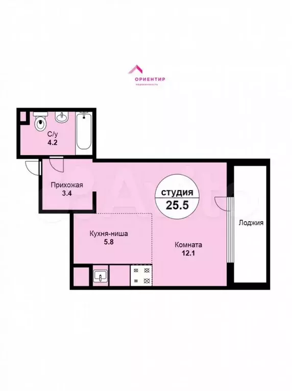 Квартира-студия, 25,2 м, 5/25 эт. - Фото 0