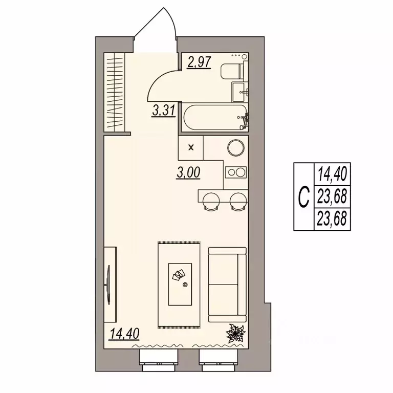 Студия Волгоградская область, Волгоград ул. Расула Гамзатова (23.68 м) - Фото 0