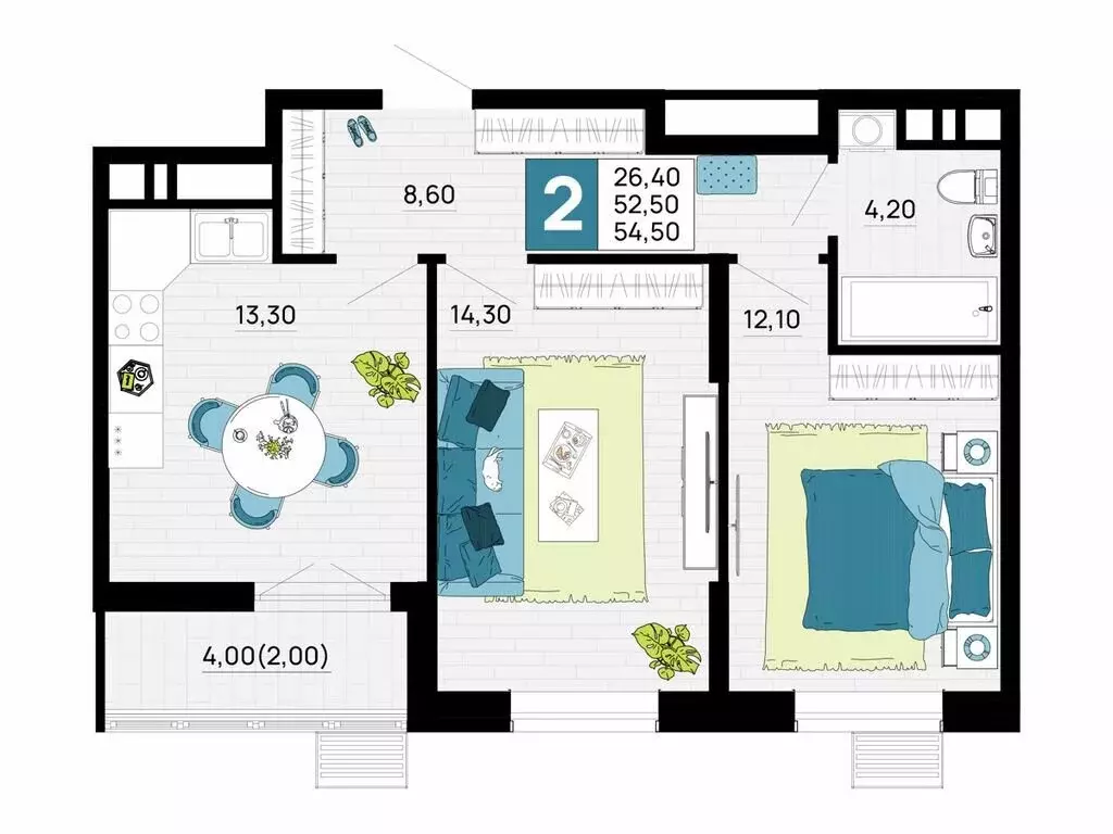 2-комнатная квартира: Тахтамукайский район, посёлок городского типа ... - Фото 1