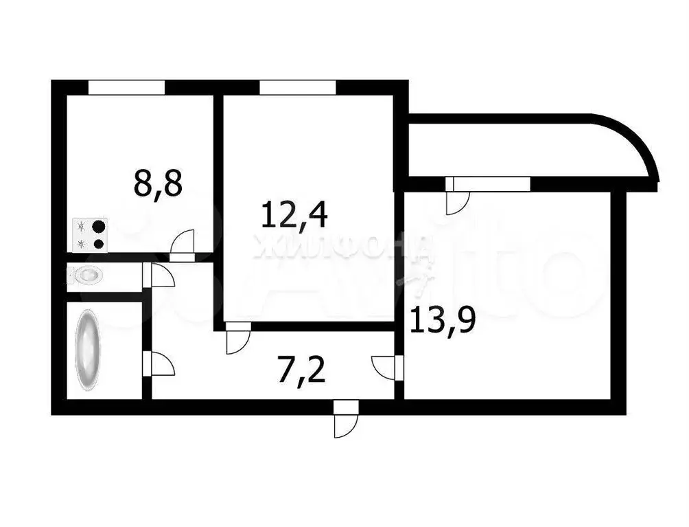 2-к. квартира, 50,9 м, 8/9 эт. - Фото 0