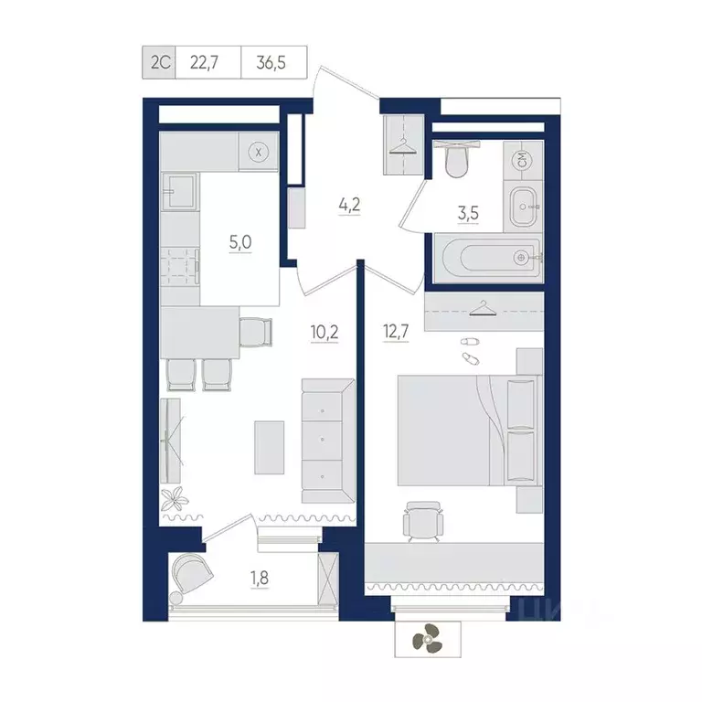 2-к кв. Башкортостан, Уфа бул. Яркий (36.5 м) - Фото 1