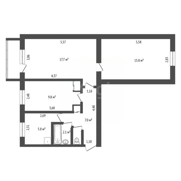 3-к кв. Амурская область, Сковородино Красноармейская ул., 6 (59.7 м) - Фото 2