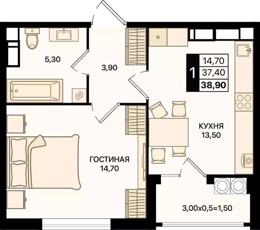 1-к кв. Ростовская область, Ростов-на-Дону просп. Шолохова (38.9 м) - Фото 0