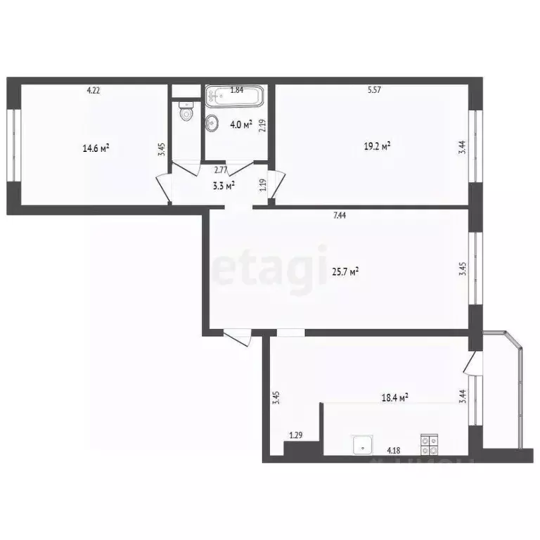 3-к кв. Тюменская область, Тюмень ул. Монтажников, 42А (86.9 м) - Фото 2