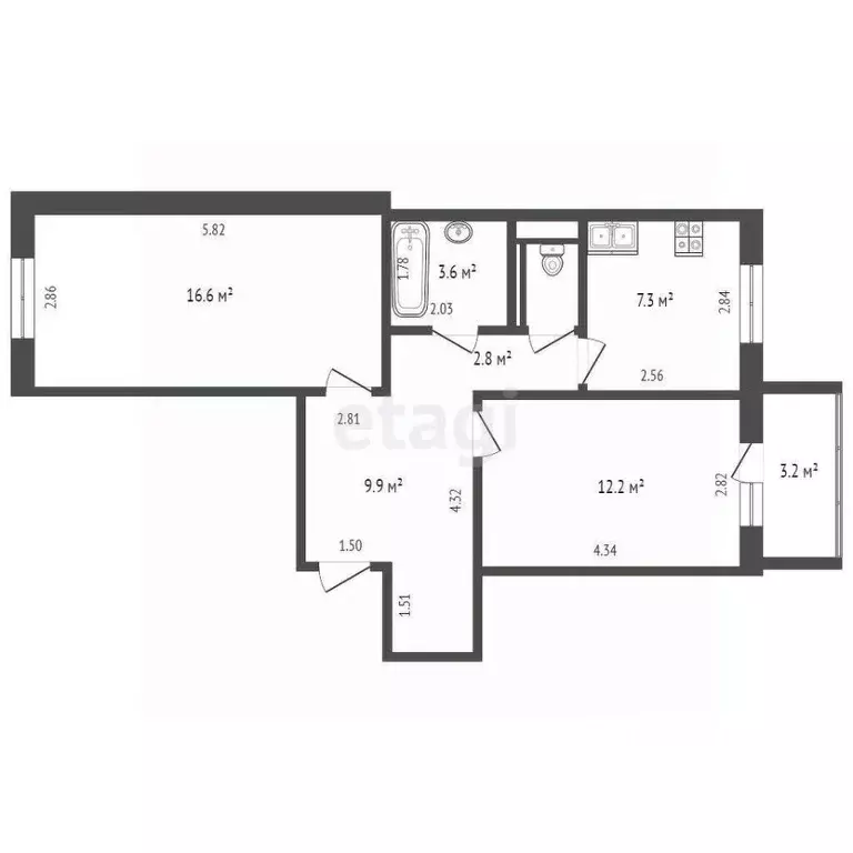 2-к кв. Тюменская область, Тюмень Солнечный проезд, 22 (53.7 м) - Фото 2