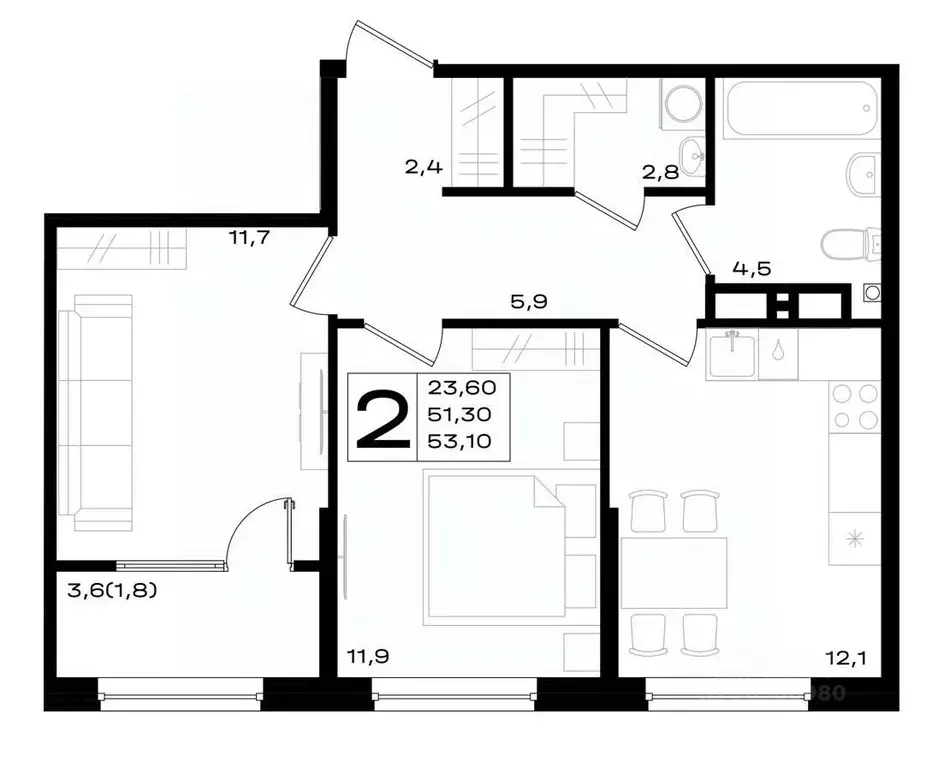 2-к кв. Ростовская область, Аксай просп. Аксайский (53.1 м) - Фото 1