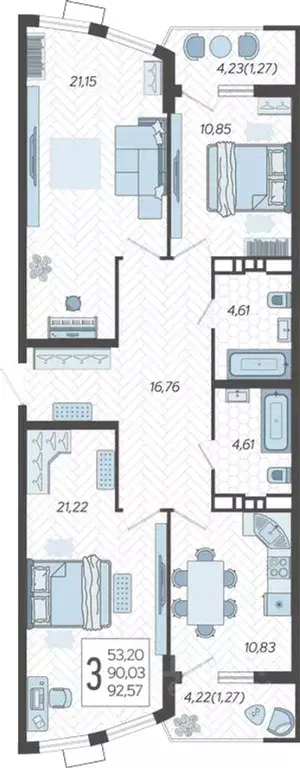 3-к кв. Краснодарский край, Краснодар Уральская ул., 100/8 (92.57 м) - Фото 1