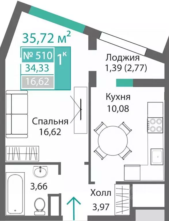 1-к кв. Крым, Симферополь Крымская роза мкр,  (35.72 м) - Фото 0