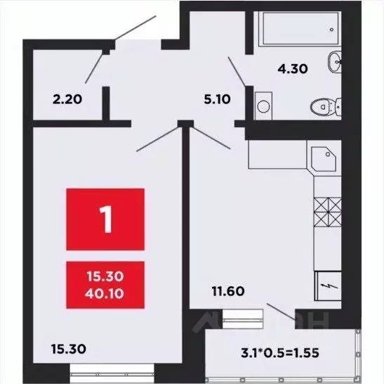 1-к кв. Краснодарский край, Краснодар ул. Им. Мурата Ахеджака, 12к4 ... - Фото 0