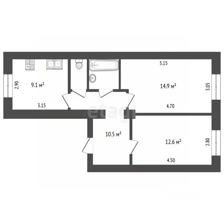 2-к кв. Московская область, Клин ул. Мира, 11/7 (51.6 м) - Фото 2