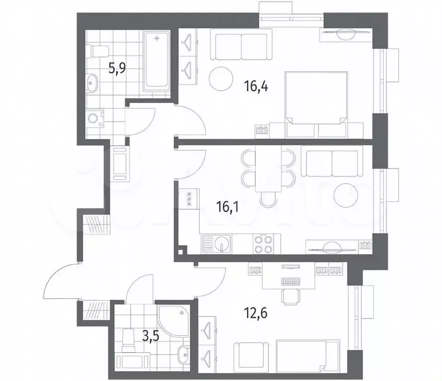 2-к. квартира, 65,7 м, 2/6 эт. - Фото 1