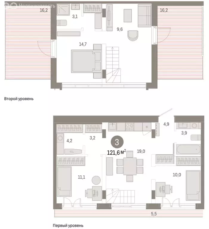 3-комнатная квартира: Тюмень, жилой комплекс Республики 205 (121.62 м) - Фото 2