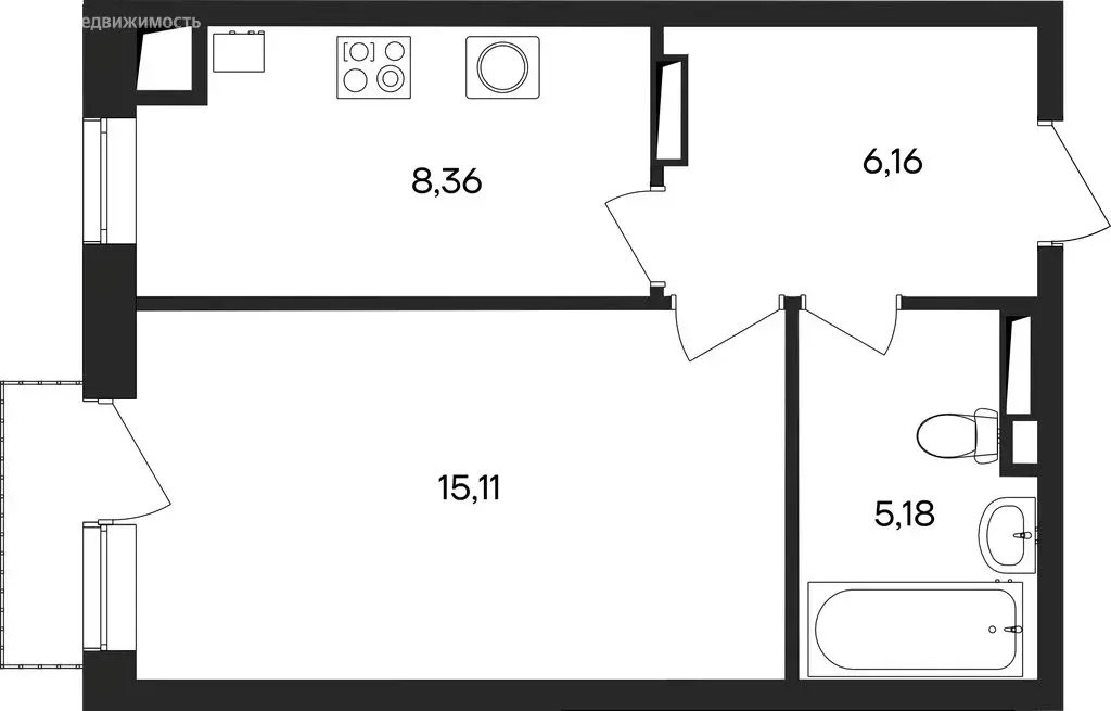 1-комнатная квартира: Заозёрное, жилой комплекс Кубики (36.21 м) - Фото 1
