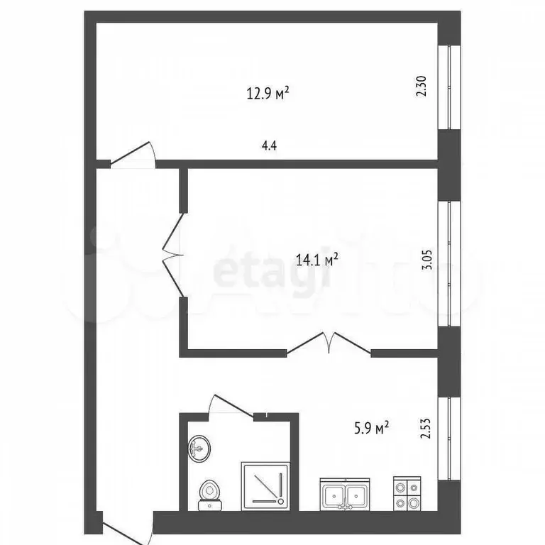 2-к. квартира, 43 м, 2/5 эт. - Фото 0