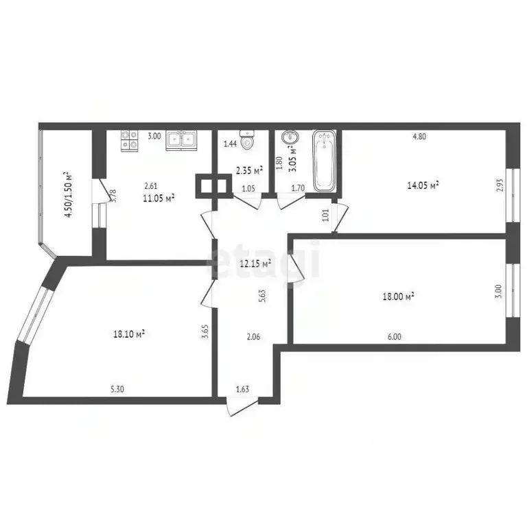 3-к кв. Самарская область, Самара ул. Мичурина, 149 (78.3 м) - Фото 1
