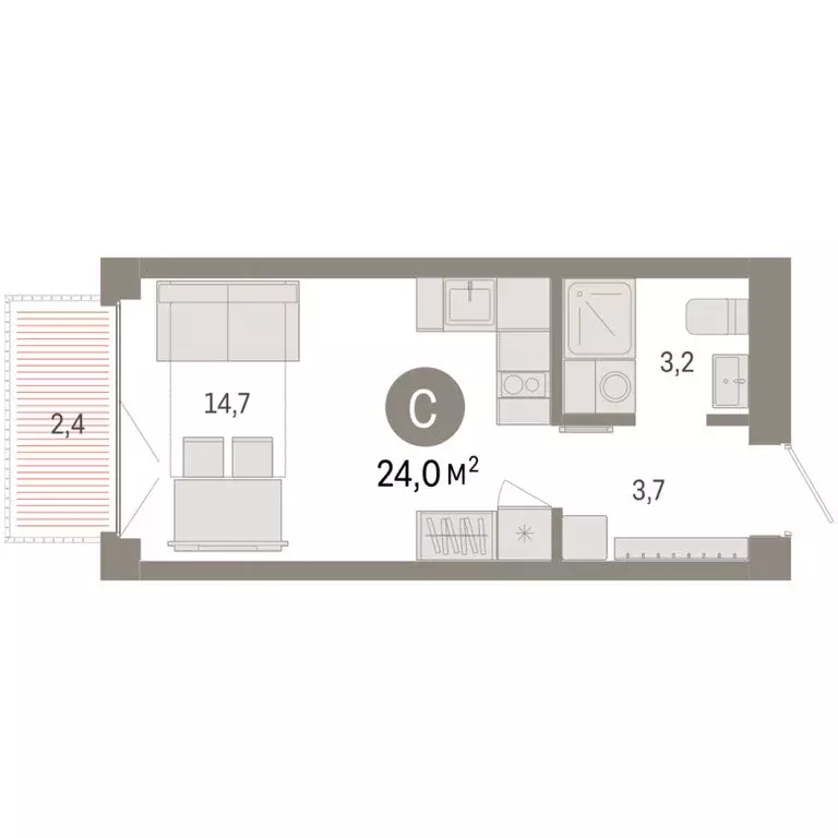 Квартира-студия: Новосибирск, Большевистская улица, 66 (23.99 м) - Фото 2