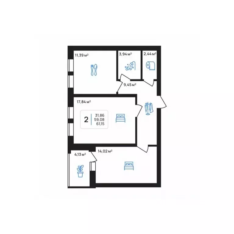 2-к кв. Липецкая область, Липецк Авторский жилрайон,  (61.15 м) - Фото 1