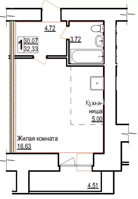 1-комнатная квартира: Благовещенск, Конная улица, 22 (32 м) - Фото 1