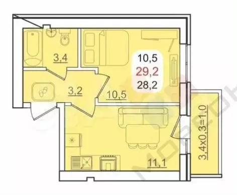 1-к. квартира, 28 м, 1/5 эт. - Фото 0