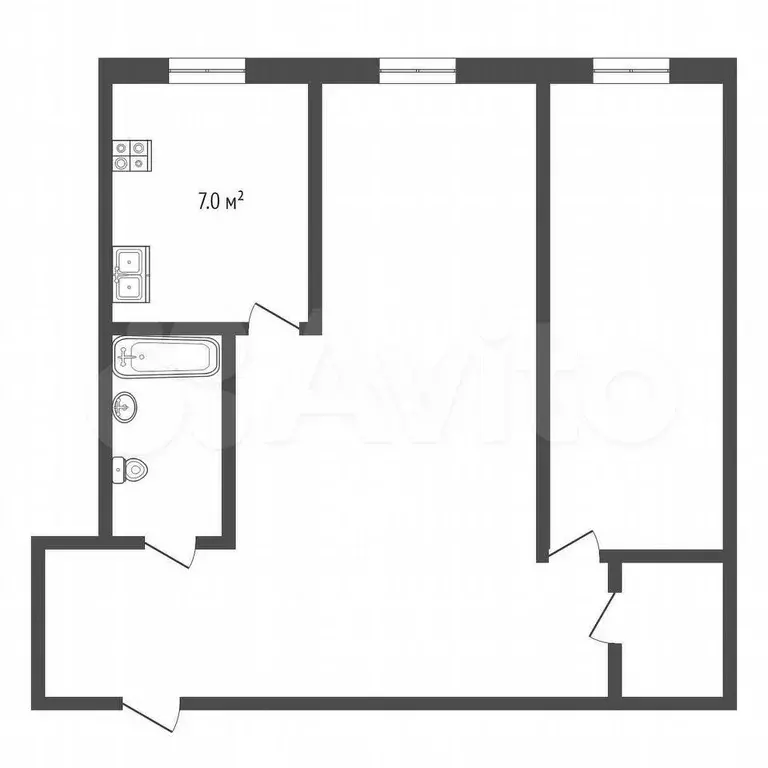 2-к. квартира, 44,7 м, 1/6 эт. - Фото 0