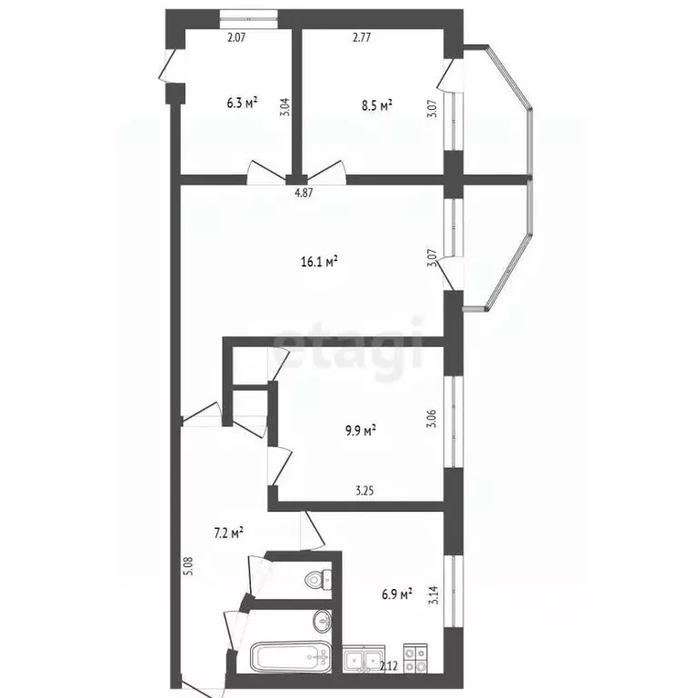4-к кв. Московская область, Мытищи Новомытищинский просп., 45к1 (58.6 ... - Фото 2