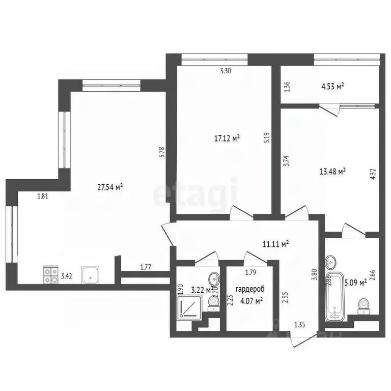 3-к кв. Тюменская область, Тюмень ул. Евгения Войнова, 7 (85.5 м) - Фото 2