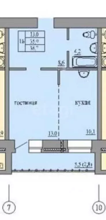 Студия Забайкальский край, Чита ул. Токмакова, 47 (36.1 м) - Фото 2