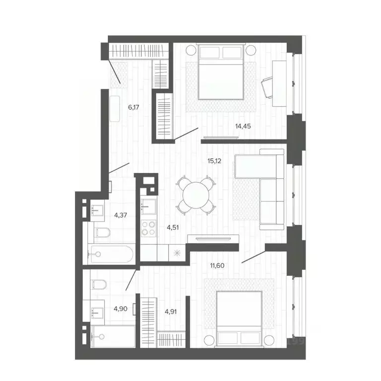 3-к кв. Алтайский край, Барнаул Жилплощадка мкр,  (66.03 м) - Фото 1