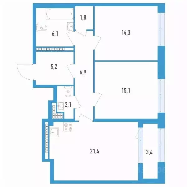2-к кв. Санкт-Петербург ул. Типанова (74.6 м) - Фото 0