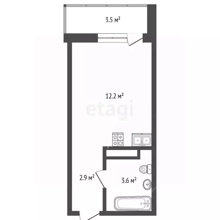 Студия Тюменская область, Тюмень ул. Новоселов, 109 (19.0 м) - Фото 0