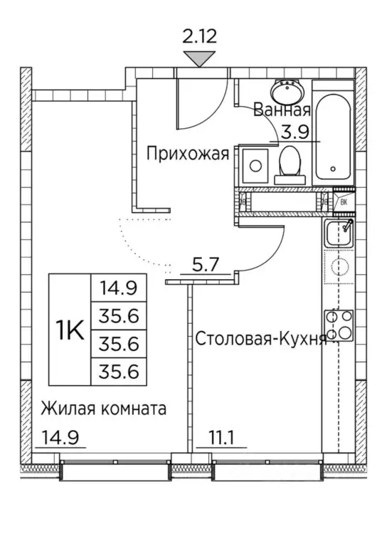 1-к кв. Приморский край, Владивосток ул. Расула Гамзатова, 7к3 (35.6 ... - Фото 0