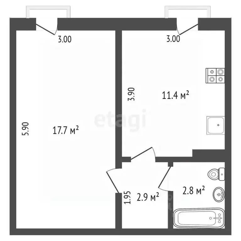 2-к кв. Коми, Усинск Парковая ул., 11А (34.8 м) - Фото 1