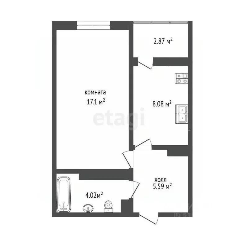 1-к кв. Ростовская область, Аксай ул. Менделеева, 53А (34.53 м) - Фото 2