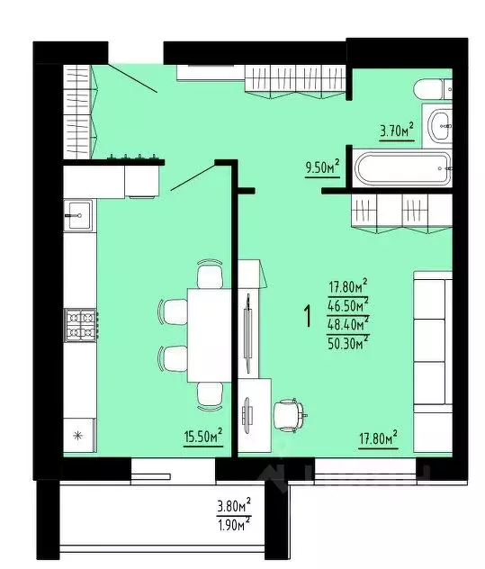 1-к кв. Мордовия, Саранск Республиканская ул., 38 (48.4 м) - Фото 1