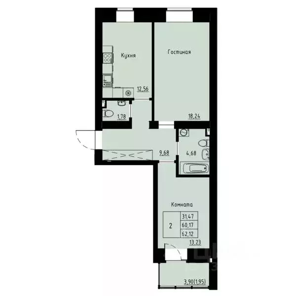 2-к кв. Красноярский край, Красноярск ул. Елены Стасовой, 82 (62.4 м) - Фото 1